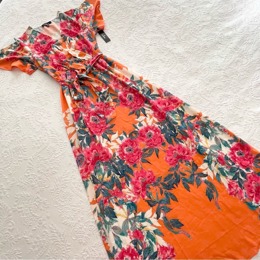 NWT Lulus Still In Paradise Orange Floral Print Maxi Dress Small - Picture 2 of 7